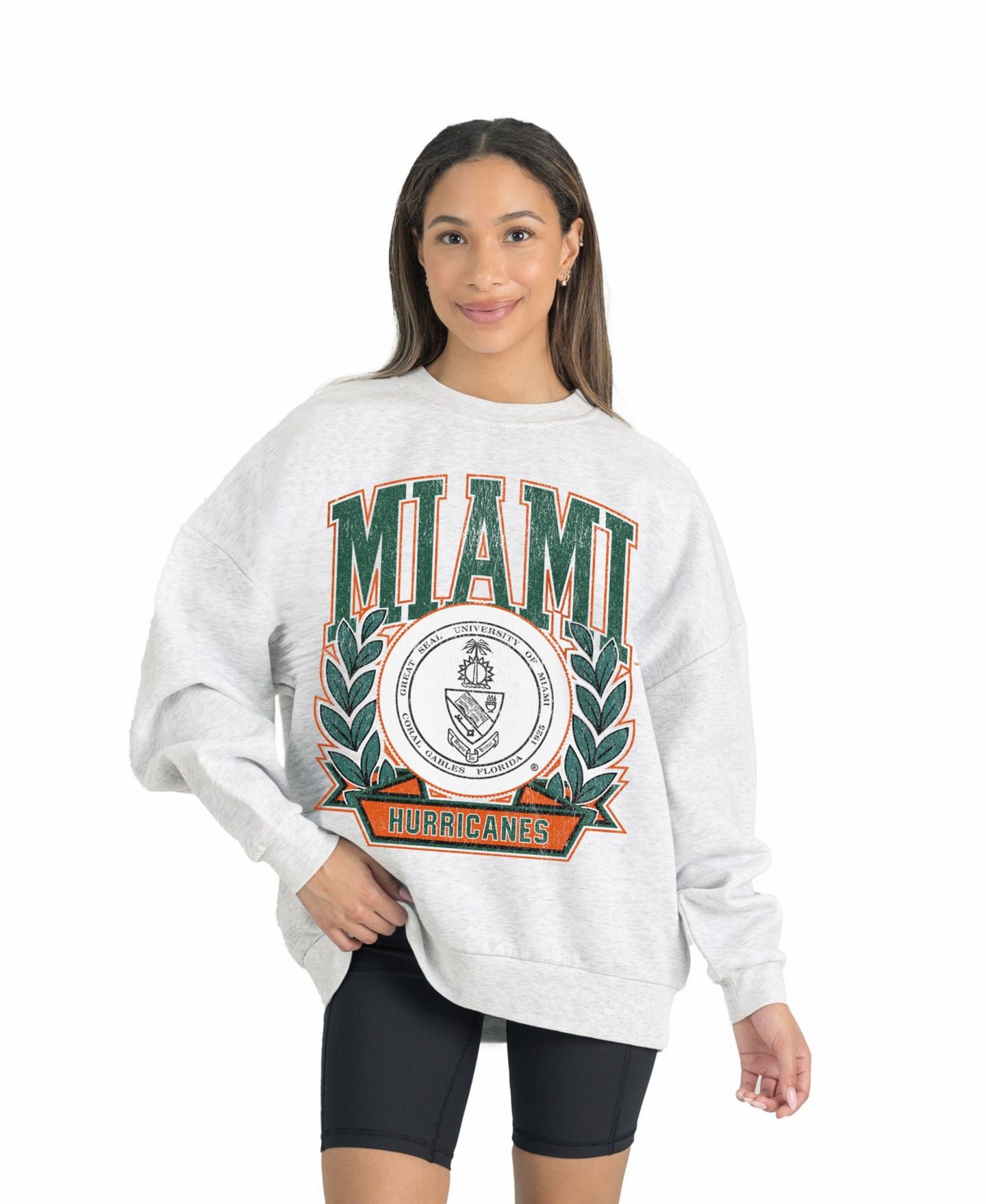 Женская толстовка Gameday Couture Gray Miami Hurricanes Premium Fleece Drop Shoulder Oversized Pullover — фото 1