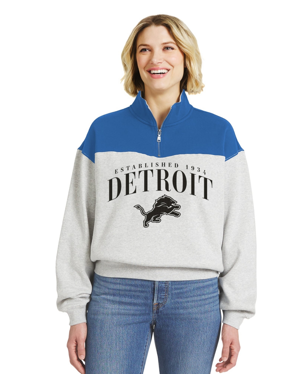 Wear by Erin Andrews Women's Heather Gray Detroit Lions Color block Half-Zip Pullover