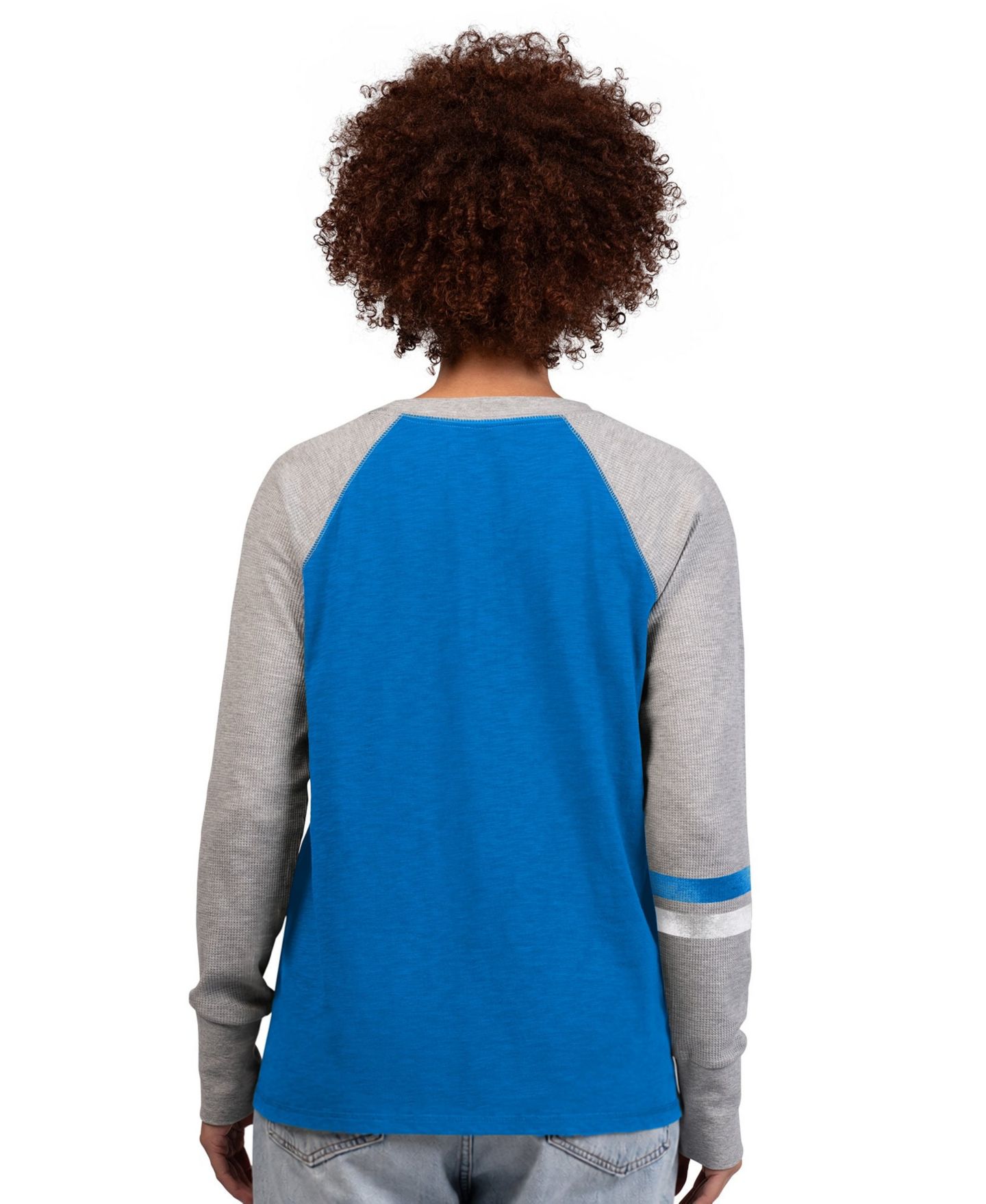 Женская футболка Starter Blue/Gray Detroit Lions Waffle-Knit Raglan Long-Sleeves — фото 3