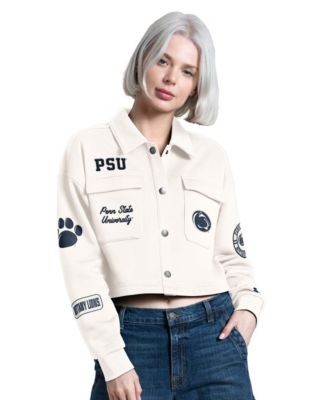 Women's Cream Penn State Nittany Lions Anchor Full snap Cropped Shacket