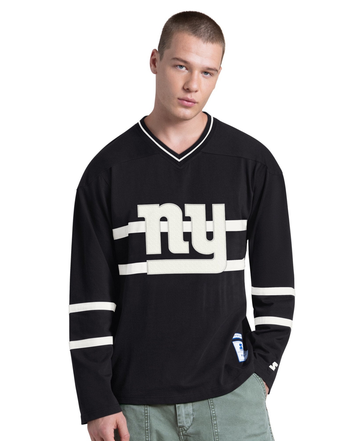 Starter Men's Black/White New York Giants Lineup Long-Sleeves T-Shirt - Black, White