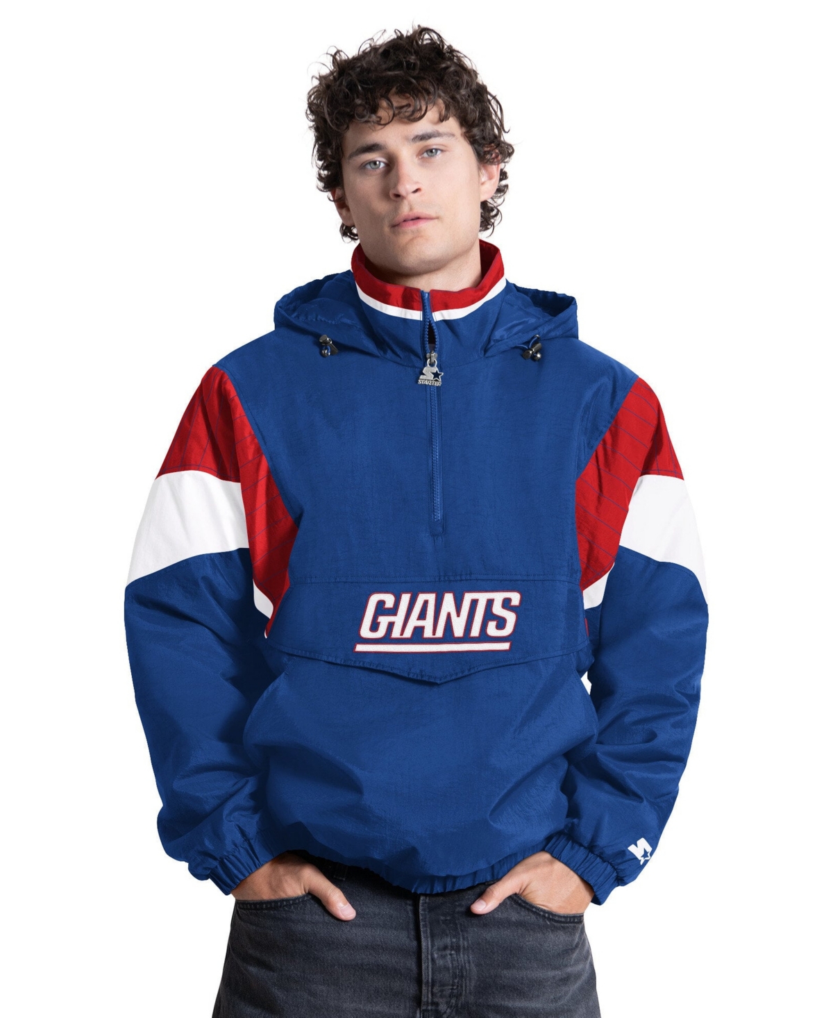 Starter Men's Royal New York Giants The Throwback Half-Zip Hooded Sweatshirt - Royal