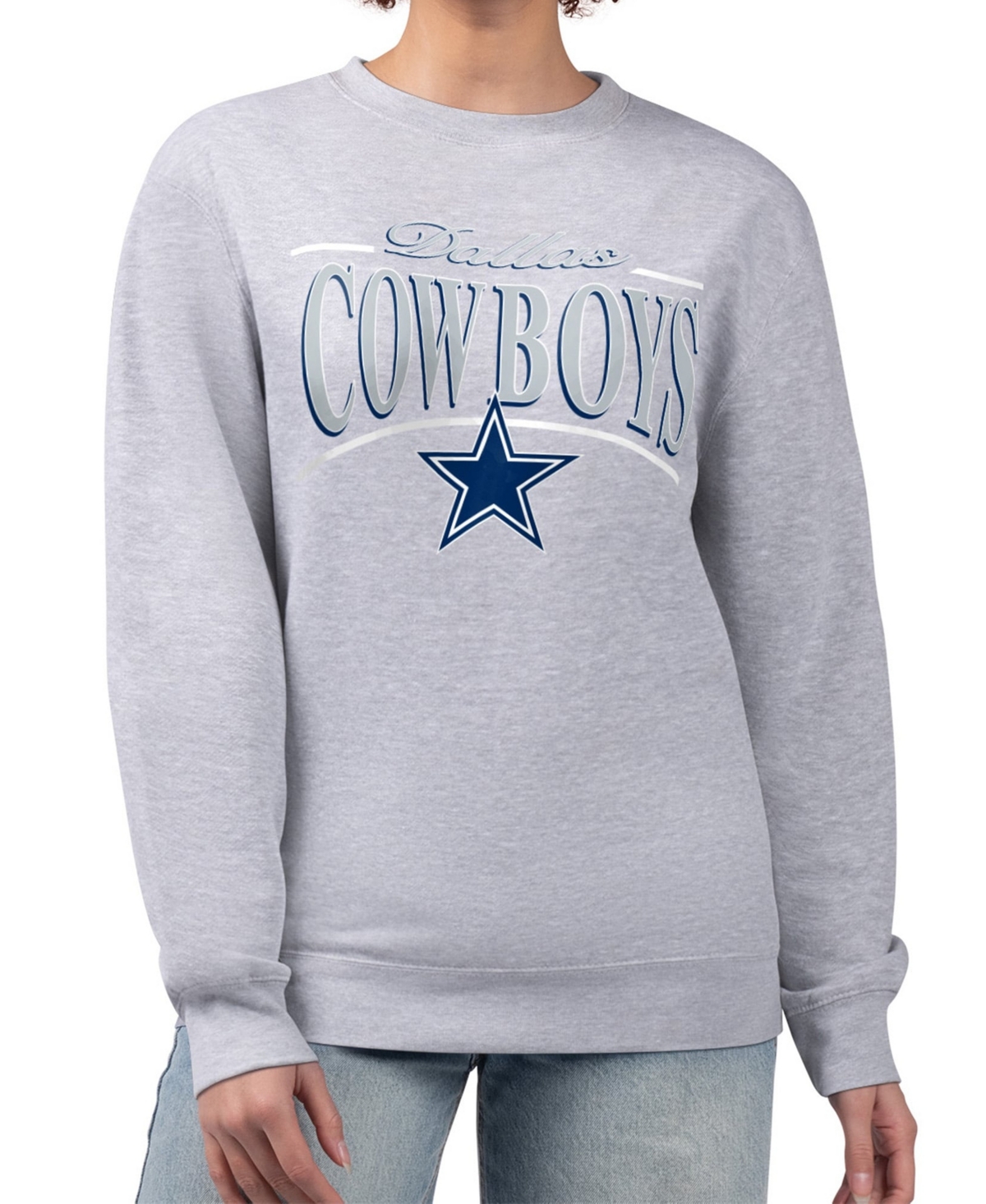 Starter Women's Gray Dallas Cowboys Arch Stripe Fleece Pullover Sweatshirt - Gray