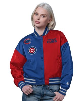 Women's Royal/Red Chicago Cubs Offside Cropped Full-Snap Varsity Jacket