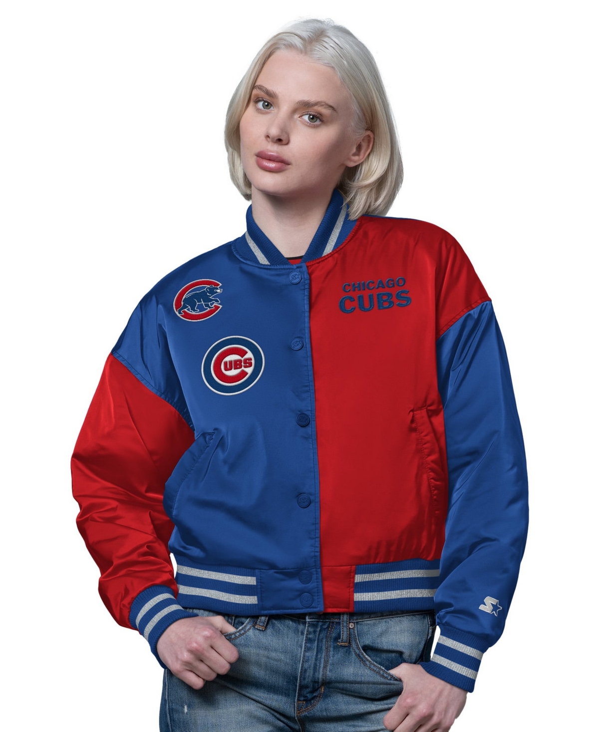 Starter Women's Royal/Red Chicago Cubs Offside Cropped Full-Snap Varsity Jacket - Royal, Red
