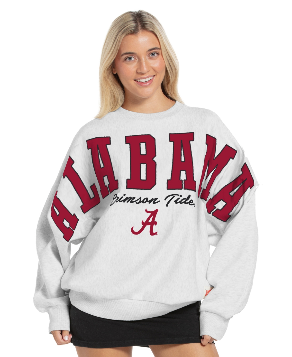 Pressbox Women's Heather Gray Alabama Crimson Tide Flannigan Oversized Fleece Sweatshirt - Heather Gray
