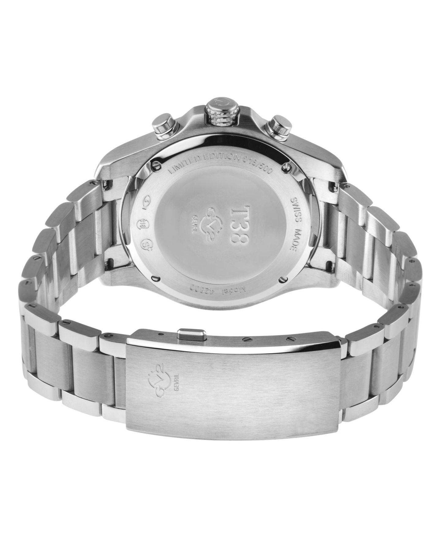 Мужские часы GV2 by Gevril Swiss Quartz T38 Chronograph Silver Stainless Steel Bracelet Watch, 45mm, цвет: Серебряный — фото 3