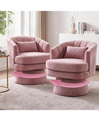 Swivel Accent Chair Set of 2, 360degree(s) Swivel Barrel Chair, Velvet, Pink, Double-Layer Cushion with Lumbar Pillow