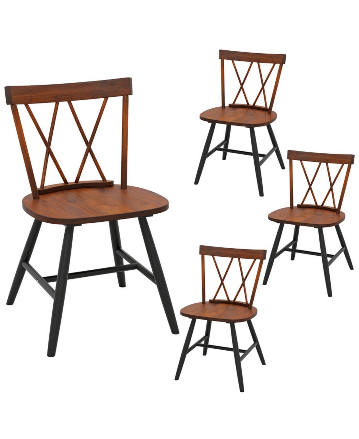 Gouun Dining Chairs Set of 4 Featuring a Curved Cross Back Chair - Dark brown finish