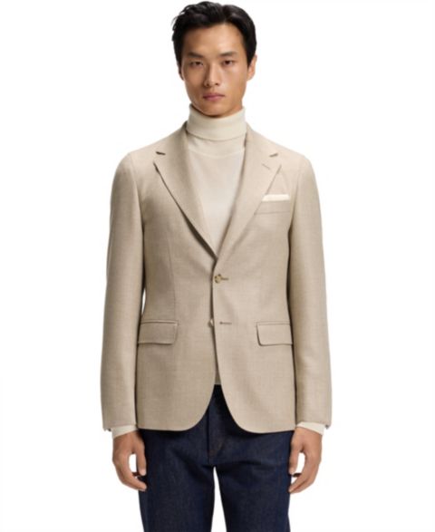 Мужской пиджак Hugo Boss Wool-Silk Regular-Fit Blazer, цвет: Бежевый
