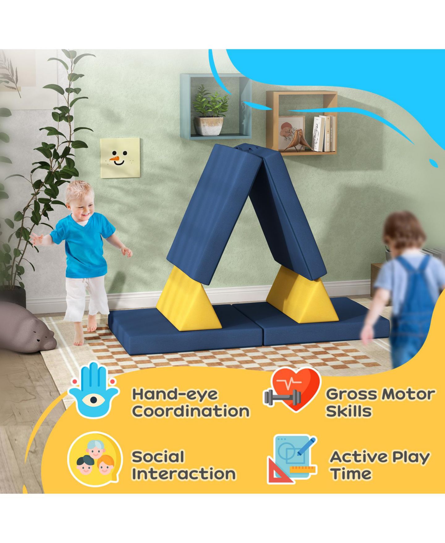 Детские конструкторы Glintex Velvet Foam Climbing Block 6-Piece Set, Ages 18 Months+, цвет: Синий — фото 7