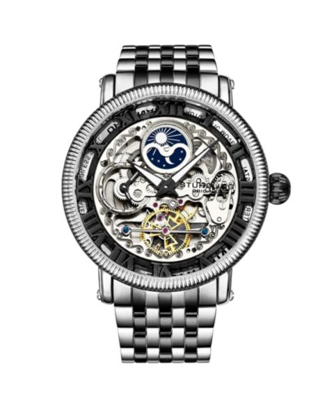 Мужские часы Stuhrling Original Model 3922 Skeleton Automatic Stainless Steel Link Bracelet Watch, цвет: Чёрный