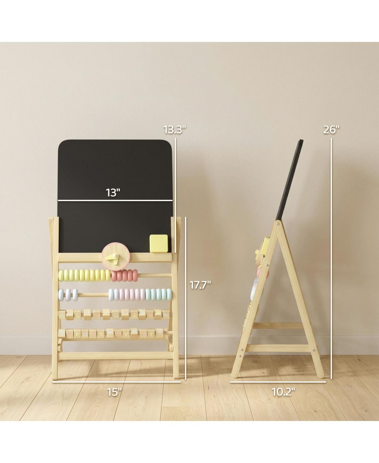 Детская игрушка Glintex Art Easel with Double-Sided Chalkboard, Clock and Abacus, Ages 2+, цвет: Натуральный — фото 4