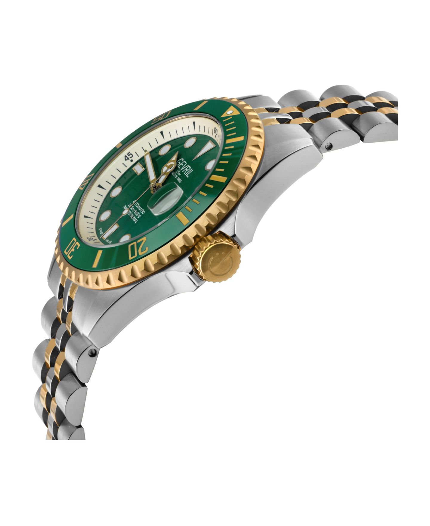 Мужские часы Gevril Swiss Automatic Wall Street Green Dial Two-Tone Stainless Steel Bracelet Watch, 43mm, цвет: Серебряный — фото 3