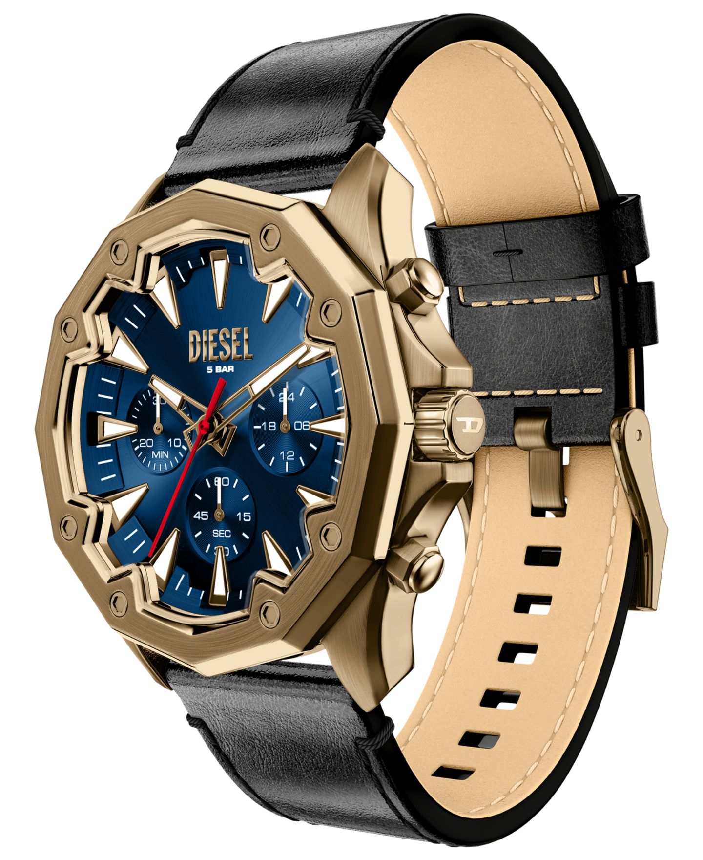 Мужские часы Diesel Quartz Stinger Chronograph Black Leather 46mm — фото 4