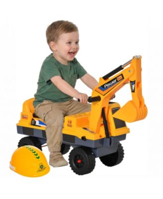 2-in-1 Kids Ride-On Excavator with Interchangeable Claw, Helmet and Storage
