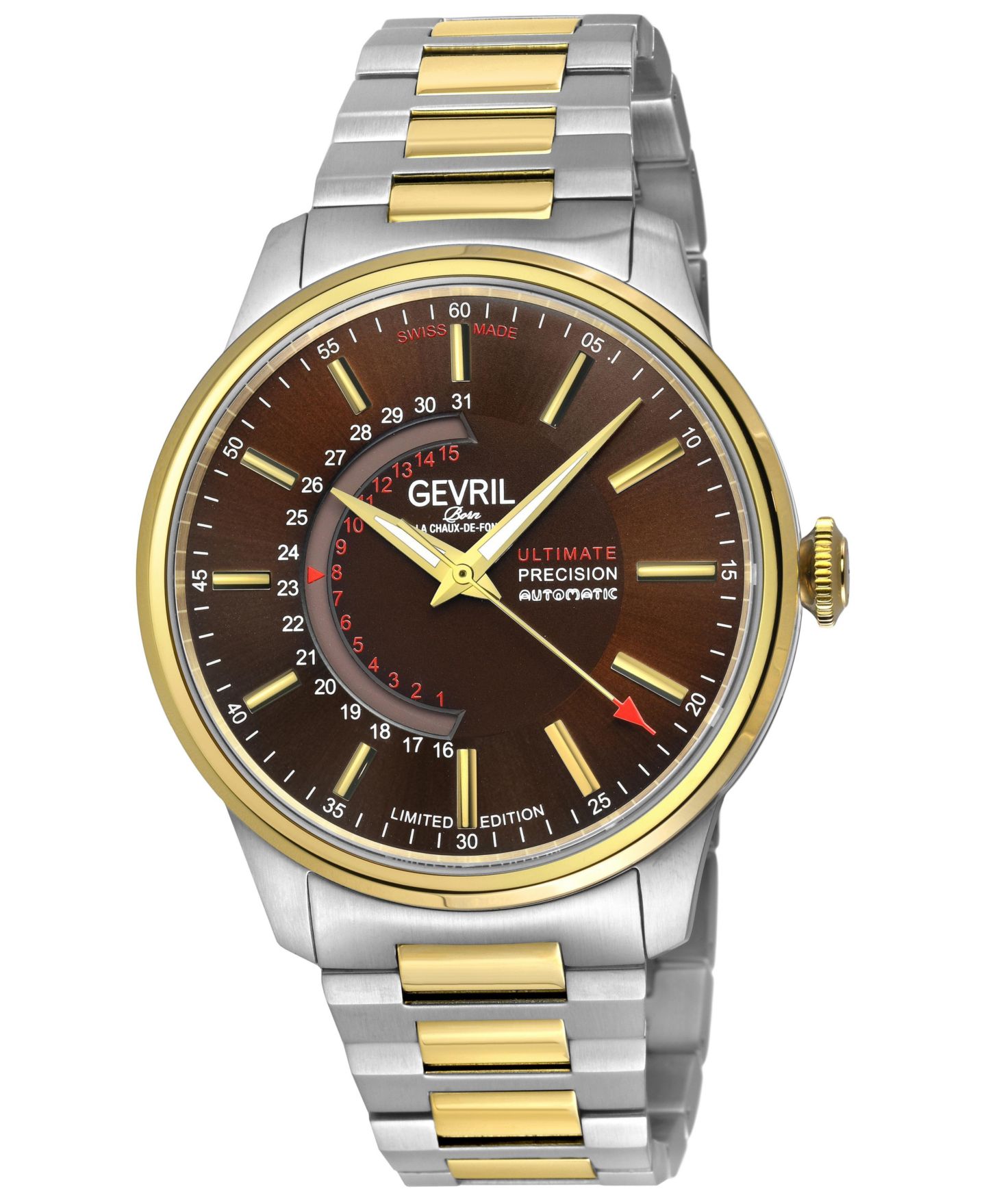 Мужские часы Gevril Guggenheim Swiss Automatic Two tone IPYG/SS 316L Stainless Steel Bracelet Watch, цвет: Серебряный — фото 1
