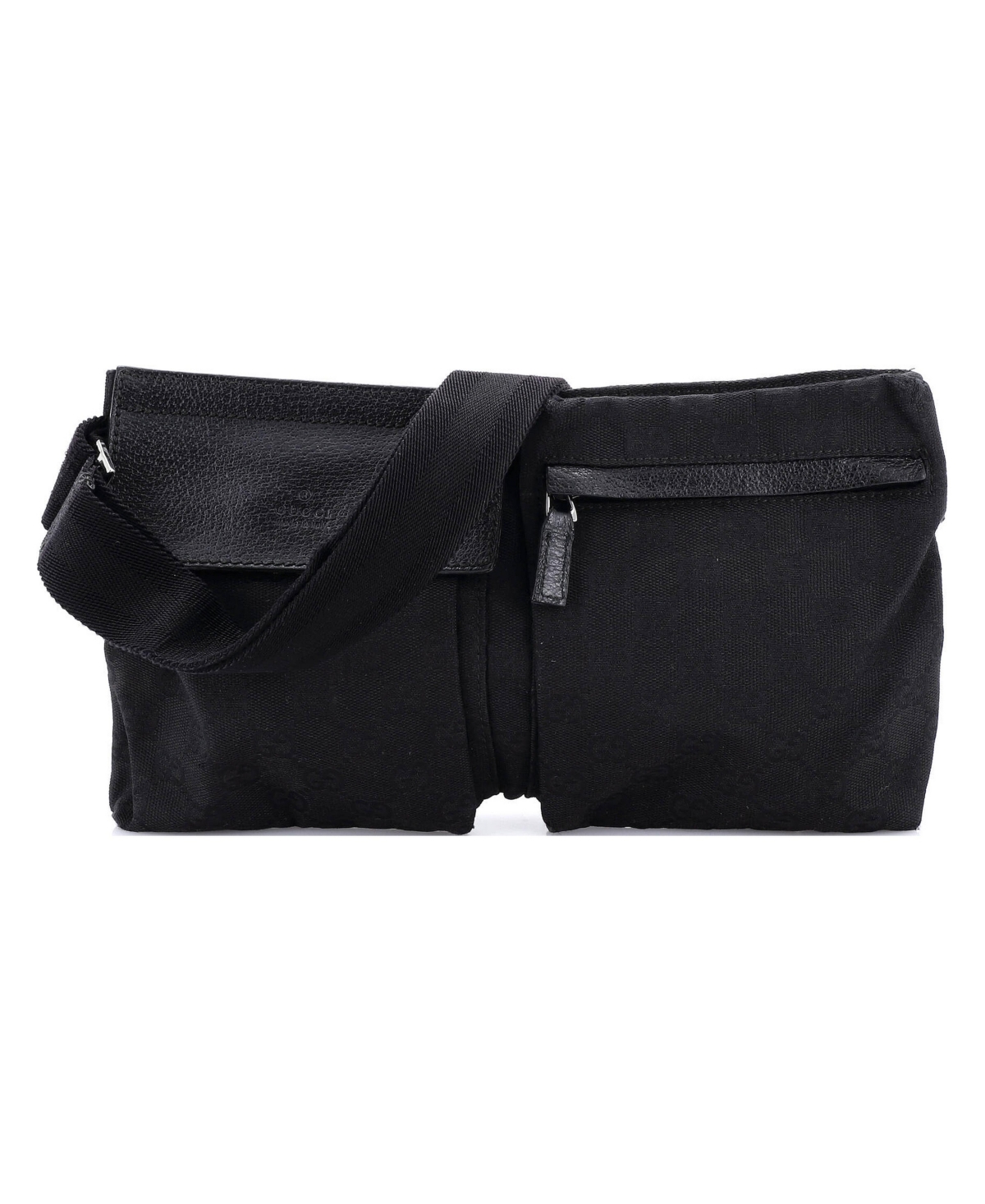 Pre-Owned Gucci Vintage Double Belt Bag Gg Canvas with Leather - Black