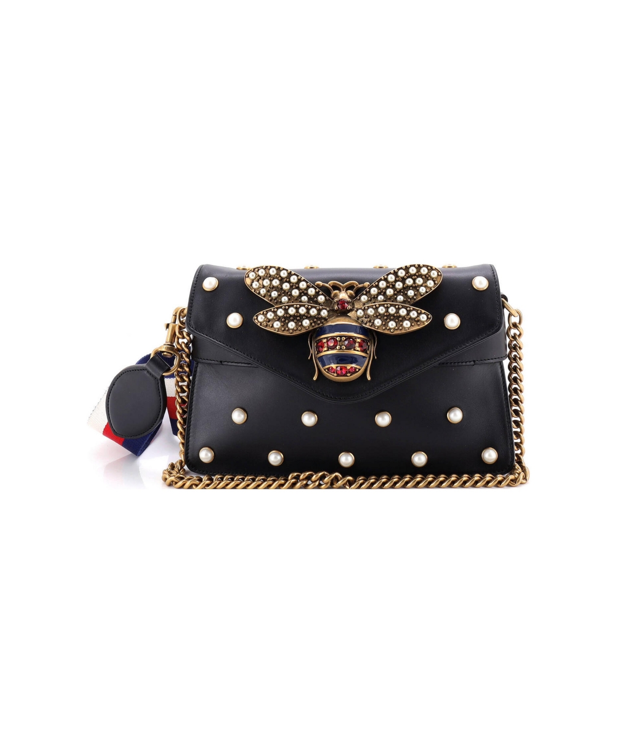 Pre-Owned Gucci Mini Broadway Pearly Bee Shoulder Bag Embellished Leather - Black