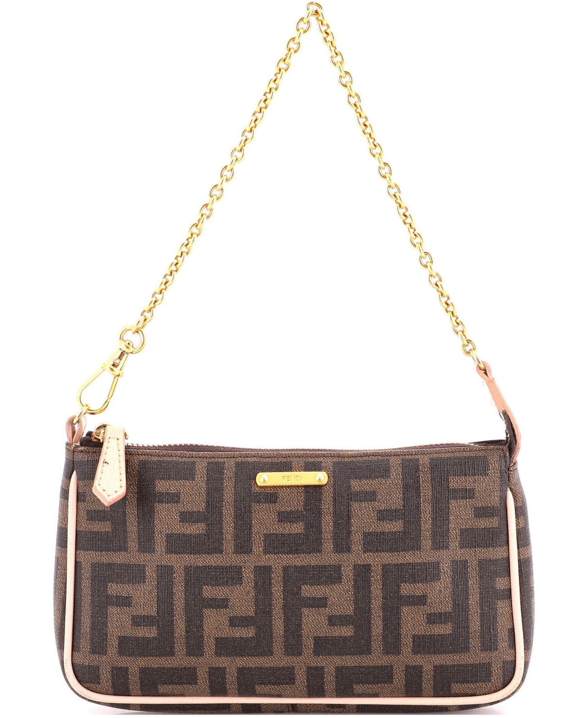 Pre-Owned Fendi Chain Pochette Zucca Coated Canvas