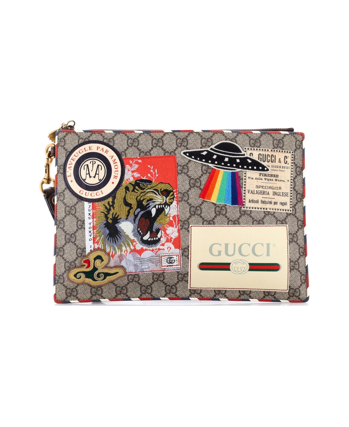 Pre-Owned Gucci Courrier Pouch Gg Coated Canvas with Applique - Brown