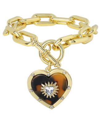 Crystal Heart Charm Chunky Gold-Tone Bracelet