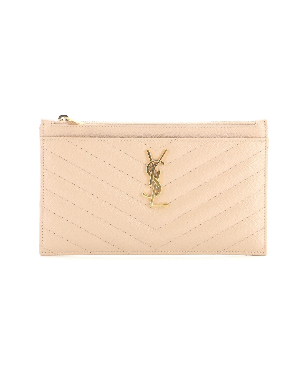 Pre-Owned Saint Laurent Medium Classic Monogram Zip Bill Pouch Matelasse Chevron Leather - Natural