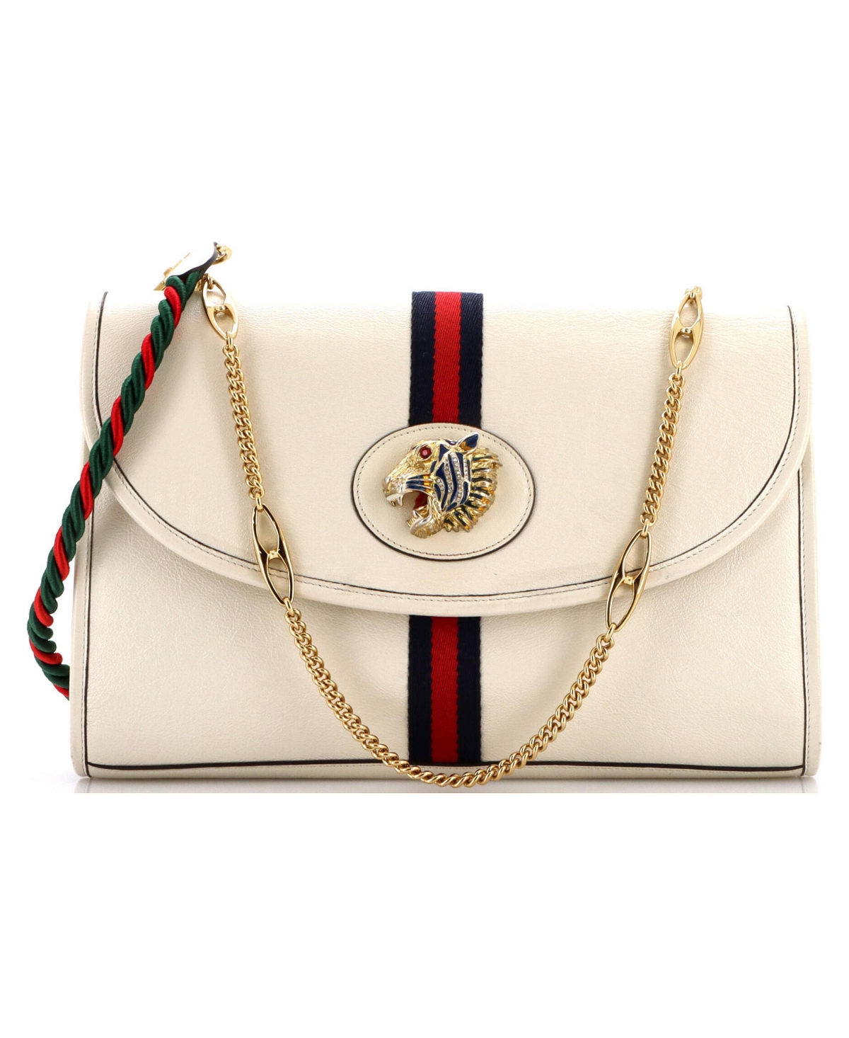 Pre-Owned Gucci Medium Rajah Web Chain Shoulder Bag Leather