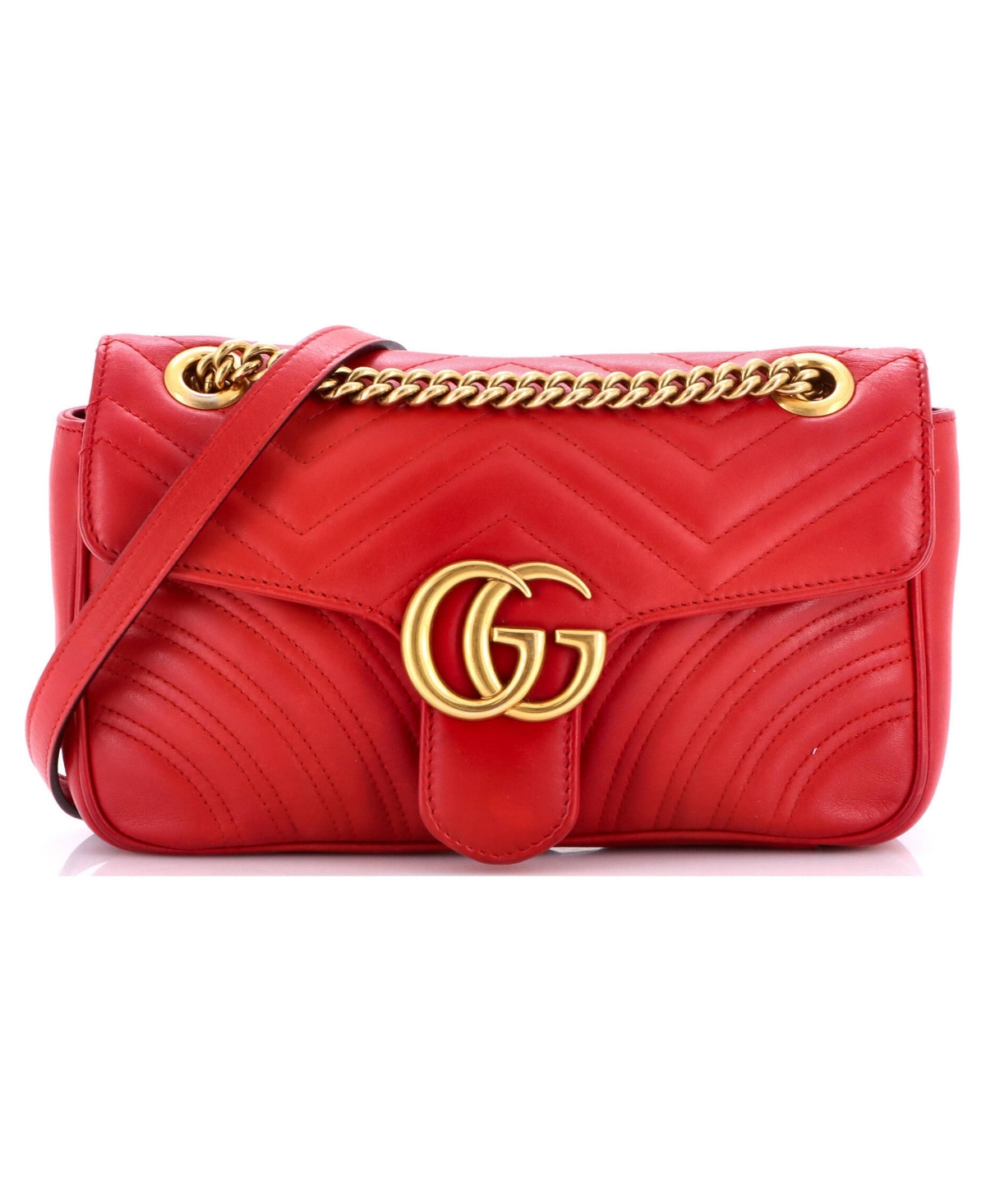 Pre-Owned Gucci Small Gg Marmont Flap Bag Matelasse Leather - Red