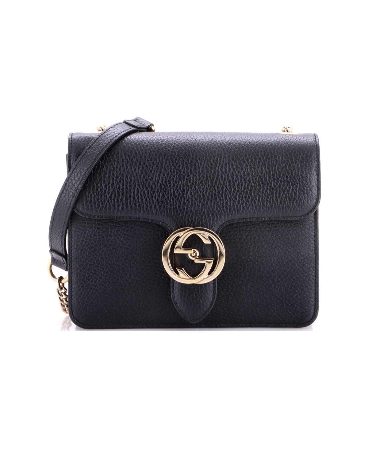 Pre-Owned Gucci Small Interlocking Shoulder Bag Leather - Black
