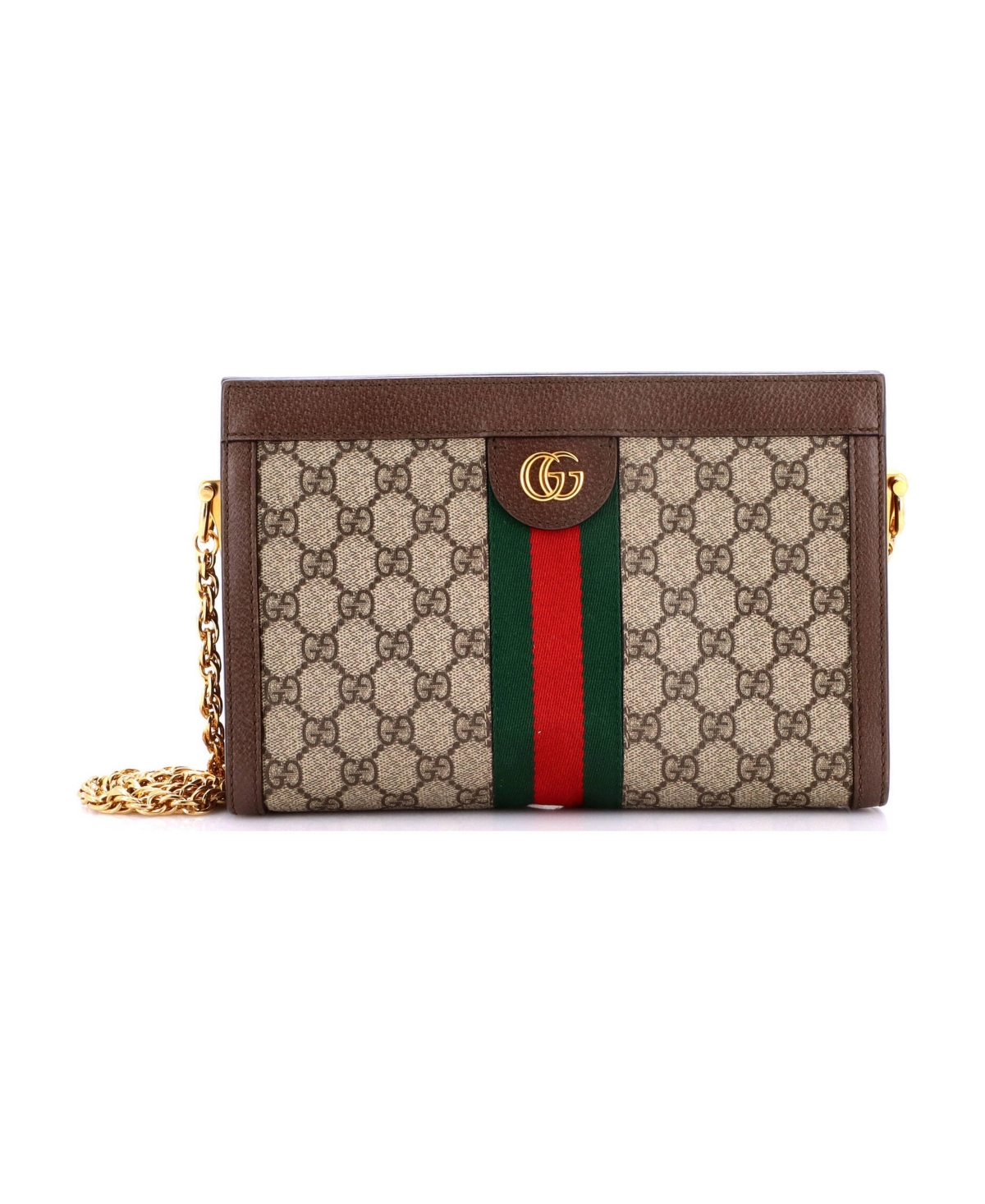 Pre-Owned Gucci Small Ophidia Chain Shoulder Bag Gg Coated Canvas - Brown