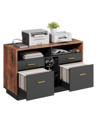 4 Drawer File Cabinet with Lock, Wood Lateral Filing Cabinet with Power Outlet and USB for Home Office