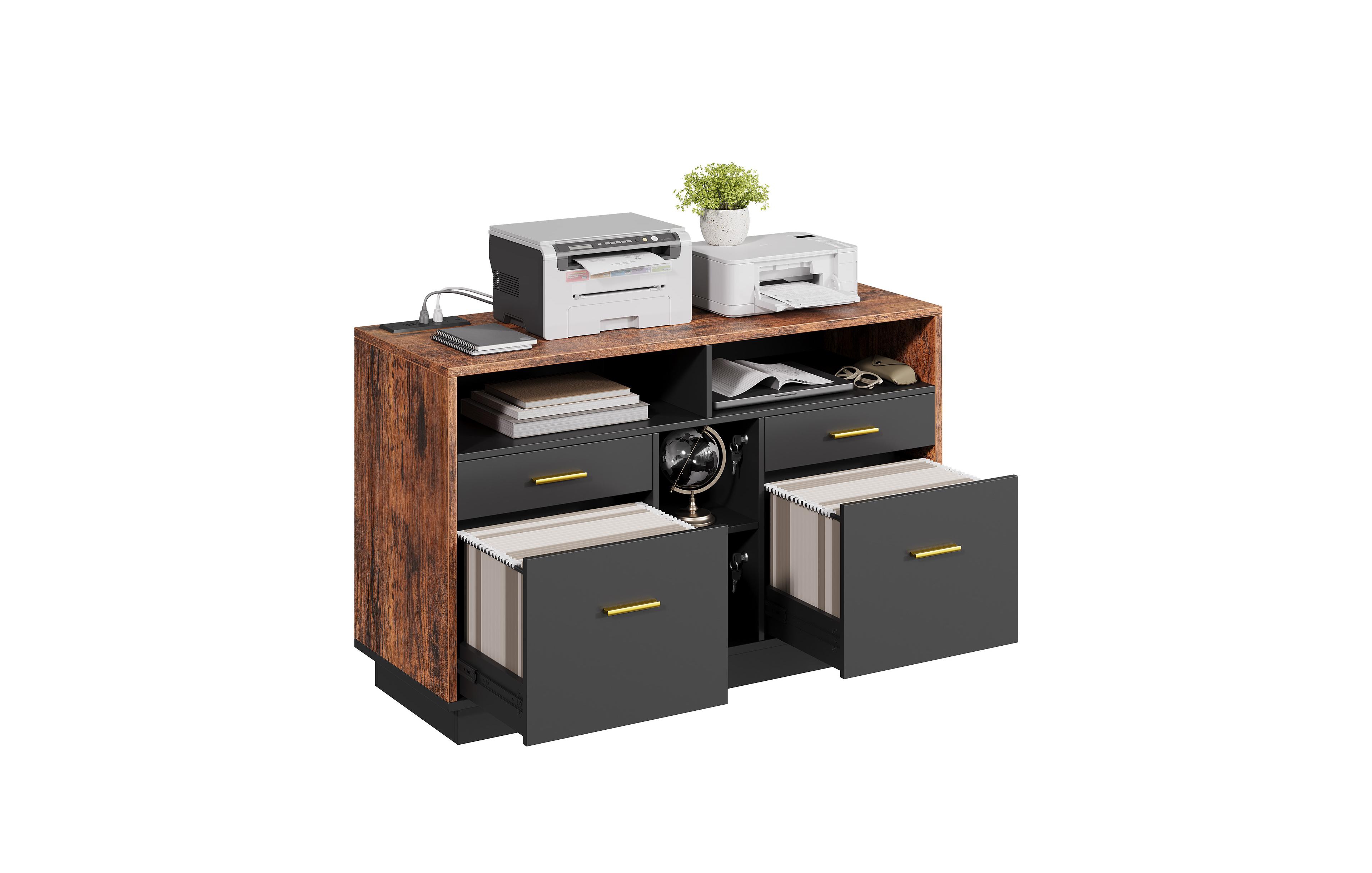 gaomon 4 Drawer File Cabinet with Lock, Wood Lateral Filing Cabinet with Power Outlet and Usb for Home Office