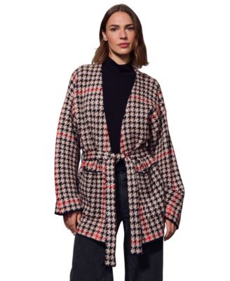 Women's Houndstooth Plaid Jacquard Coatigan