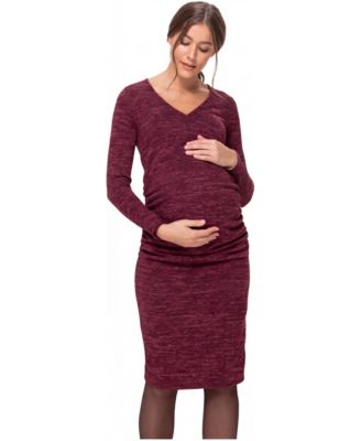 Women's Two-Tone Sweater Knit Fitted Nursing Midi Dress