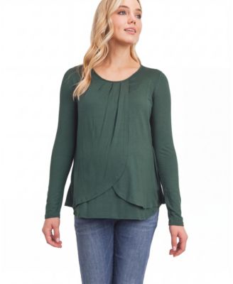 Women's Layered-Access Long-Sleeve Rayon Jersey Nursing Top