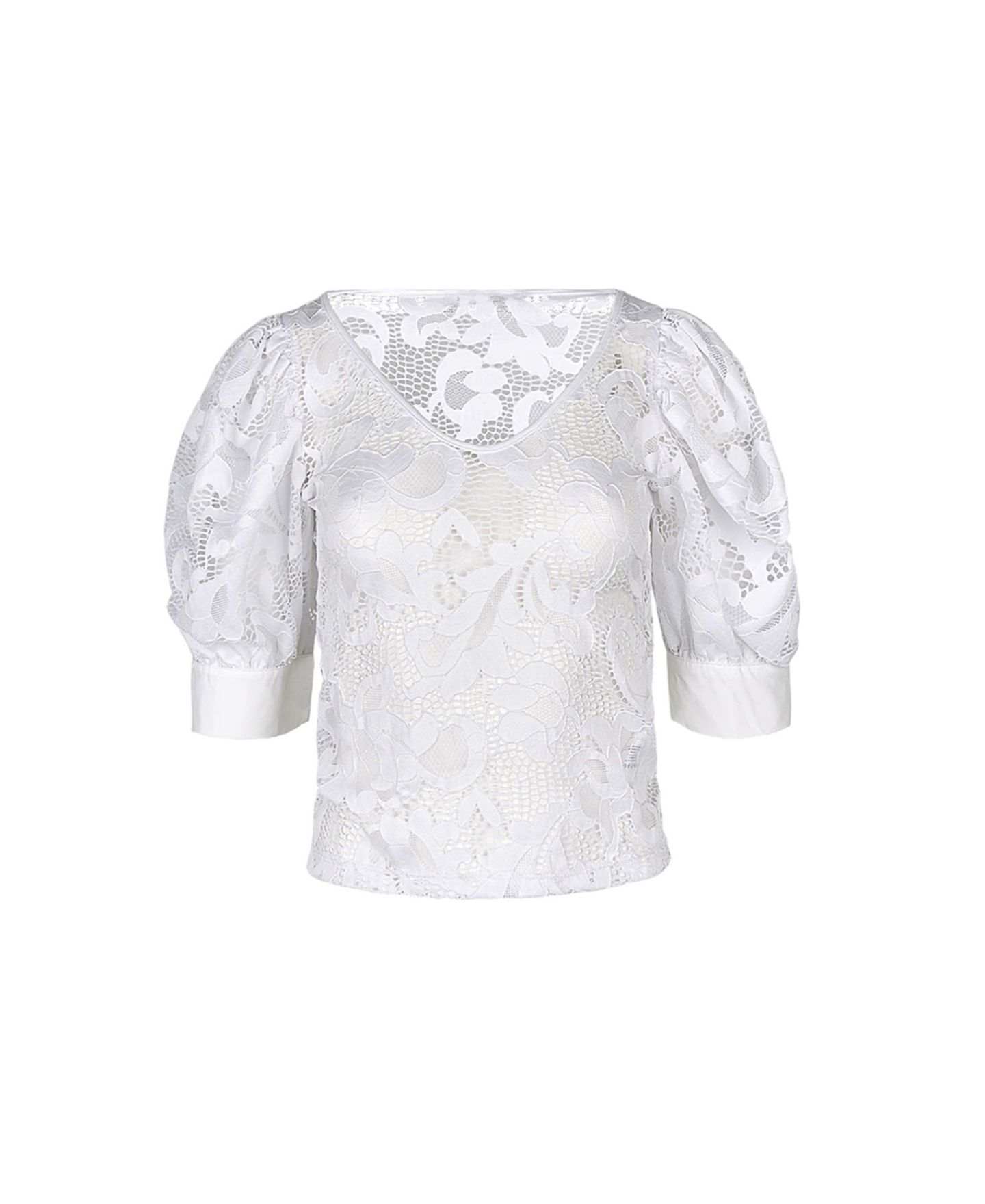 Женская футболка Anne Fontaine Katia Open Lace V-Neck Puff Sleeves, цвет: Белый — фото 5