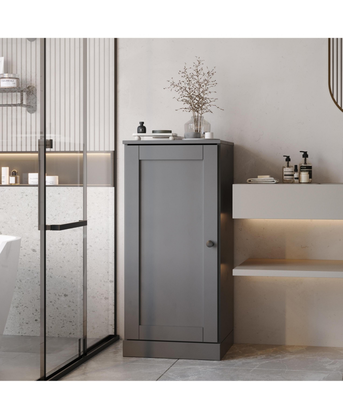 Palace Imports Solid Wood Bathroom Linen Storage Cabinet with Shaker Door, Adjustable Shelves - Gray
