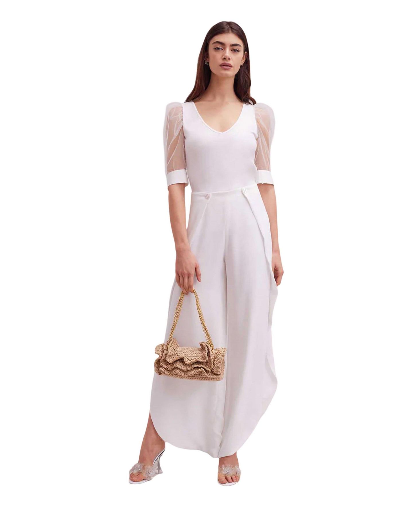 Женская футболка Anne Fontaine Aerial V-Neck Sheer Mesh Sleeves, цвет: Белый — фото 5