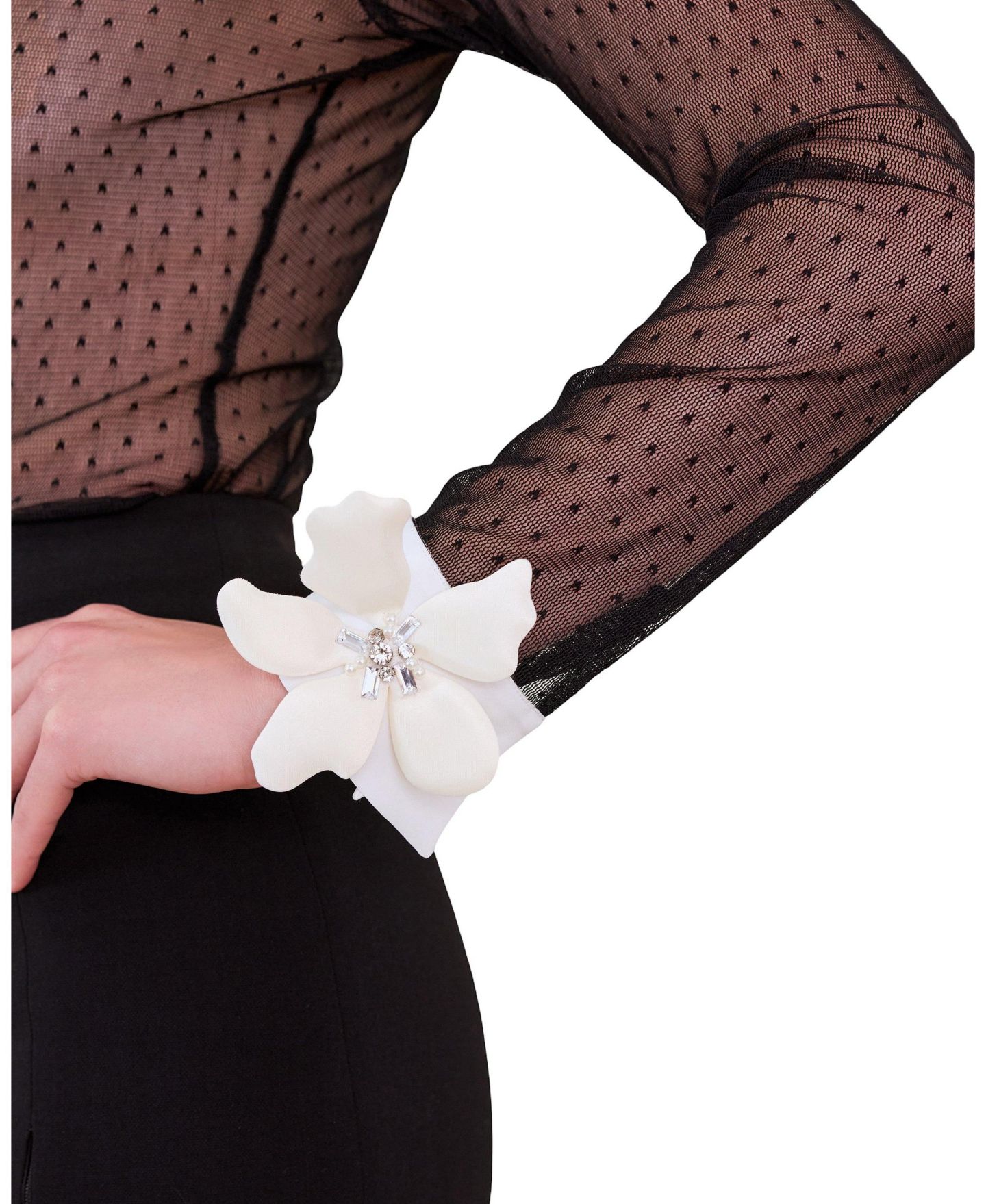 Женская блузка Anne Fontaine Terra Sheer Long-Sleeve Floral-Applique, цвет: Чёрный — фото 4