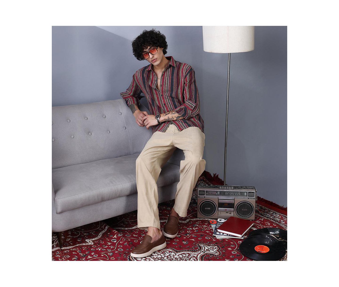 Мужская рубашка Cahoot Campus Sutra Multitrack-Striped Long-Sleeve Button-Up, цвет: Малиновый индиго, вариант 1 — фото 5