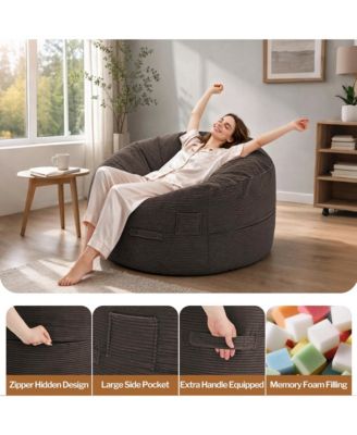 2 in 1 Convertible Corduroy Bean Bag Chair and Floor Mattress, Shredded Memory Foam Lounger in Full and Queen Sizes