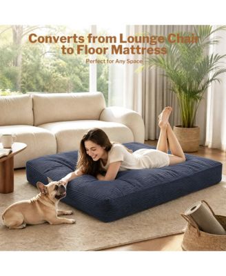 2 in 1 Convertible Corduroy Bean Bag Chair and Floor Mattress, Shredded Memory Foam Lounger in Full and Queen Sizes