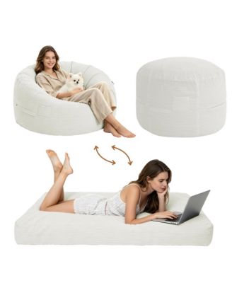 2 in 1 Convertible Corduroy Bean Bag Chair and Floor Mattress, Shredded Memory Foam Lounger in Full and Queen Sizes