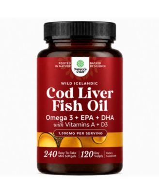 Icelandic Cod Liver Oil Softgels, Omega-3 Fish Oil with Vitamin A and D3, 240 Count