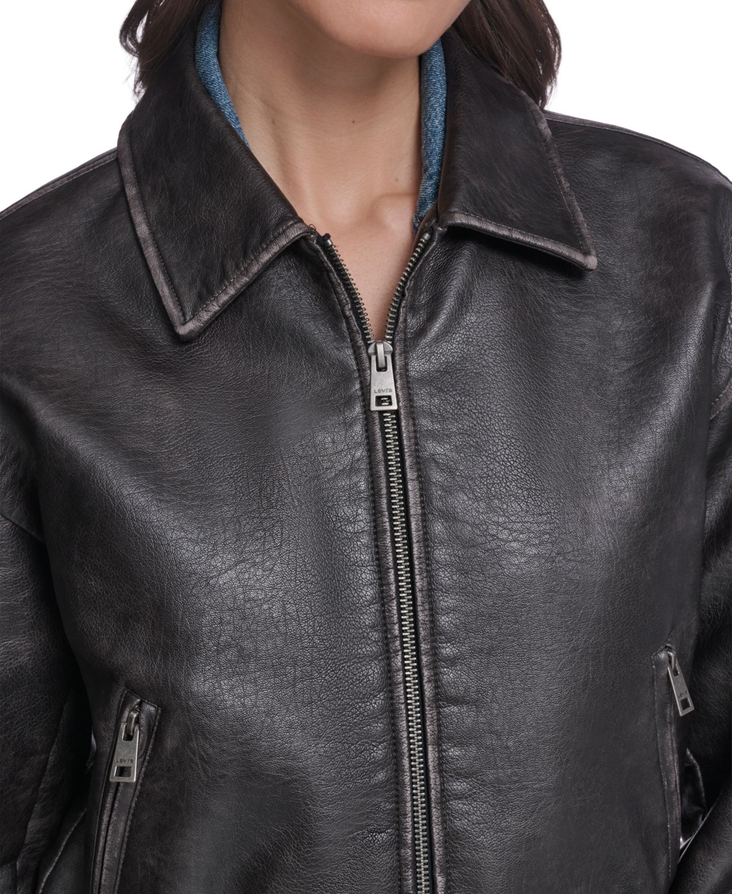 Женская куртка Levi's Bomber Faux Leather, цвет: Чёрный — фото 4