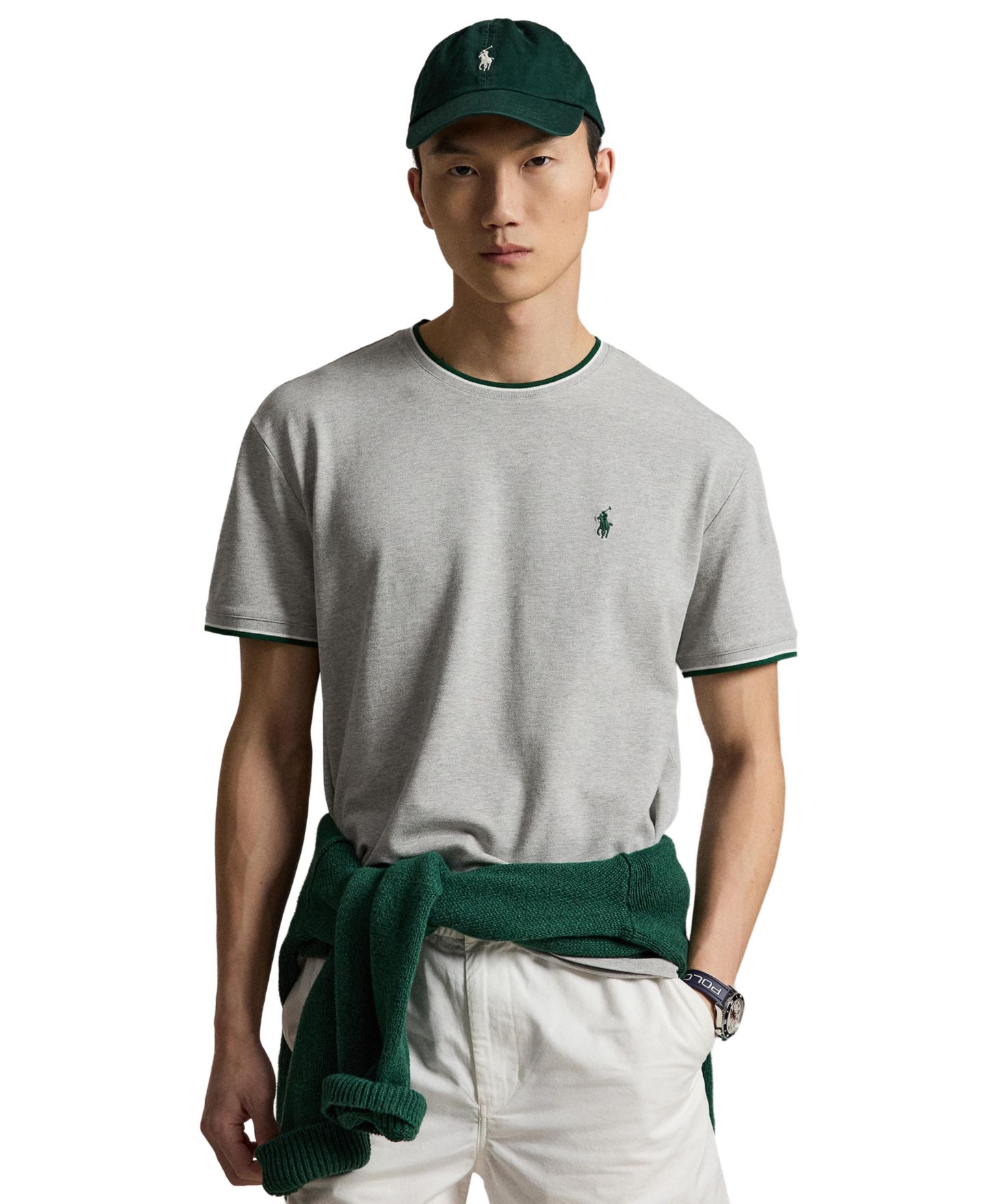 Мужская футболка Polo Ralph Lauren Classic-Fit Stretch Mesh, цвет: Меланжевый — фото 1