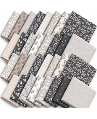 32 Cotton Fabric Squares Neutral Botanical Print Sewing DIY Craft Supplies