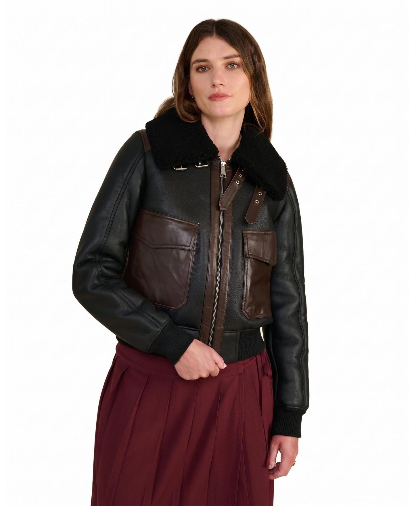 Женская куртка Furniq UK Mabel Shearling Bomber, цвет: Чёрный — фото 1
