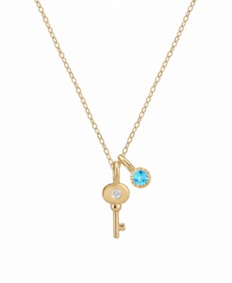 Blue Topaz and Diamond Accent Key Pendant Necklace (1/10 ct. t.w.) in 14k Gold